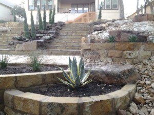 Stone staircase, custome stonework, backyard landscape design, austin tx 2