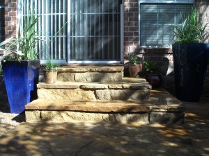Stone staircase, custome stonework, backyard landscape design, austin tx 4