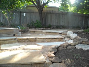 Stone staircase, custome stonework, backyard landscape design, austin tx 5