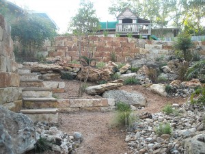 Stone stairs, custom stonework backyard landscape design austin 1